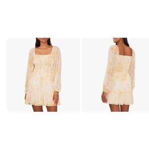 1.State Women's Blouson Sleeve Square Neck Floral Smocked Dress NWT Medium